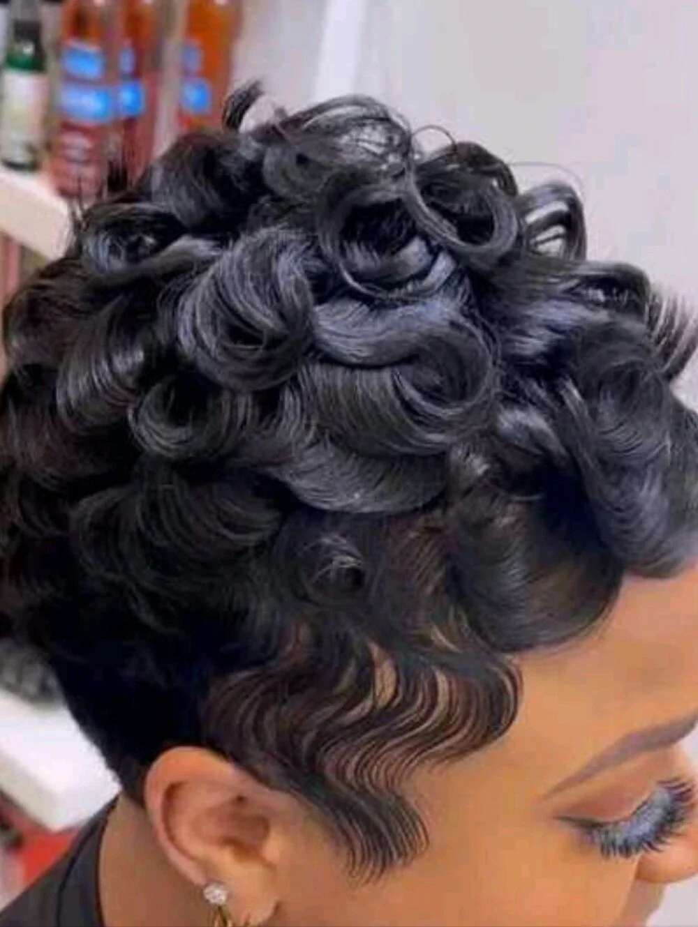 Short Black Finger Wave Lace Front Wig -6inches 13x4
